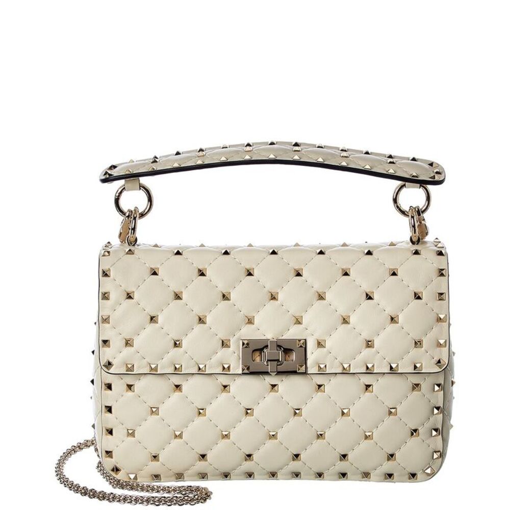Valentino Rockstud Spike Medium Leather Shoulder Bag, Beige